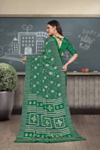 Green Crepe Work Wear Saree for Teachers - FeministaCrepe