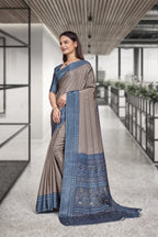 Brown Crepe Teacher Edition Uniform Saree - FeministaCrepe