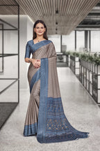 Brown Crepe Teacher Edition Uniform Saree - FeministaCrepe