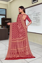Maroon Crepe Professional Teacher Saree - FeministaCrepe