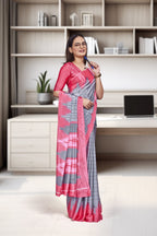 Pink Crepe Workplace Uniform Saree - FeministaCrepe