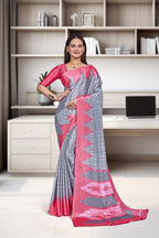 Pink Crepe Workplace Uniform Saree - FeministaCrepe