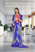 Blue Crepe Professional Office Saree - FeministaCrepe