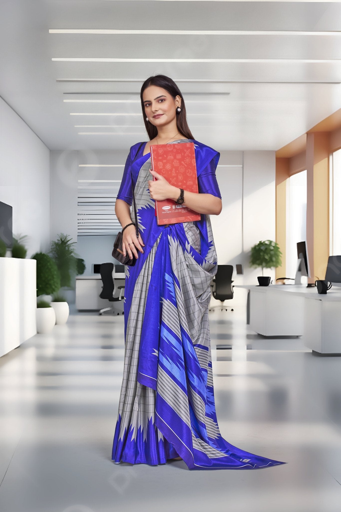 Blue Crepe Professional Office Saree - FeministaCrepe