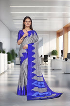 Blue Crepe Professional Office Saree - FeministaCrepe