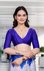 Blue Crepe Professional Office Saree - FeministaCrepe