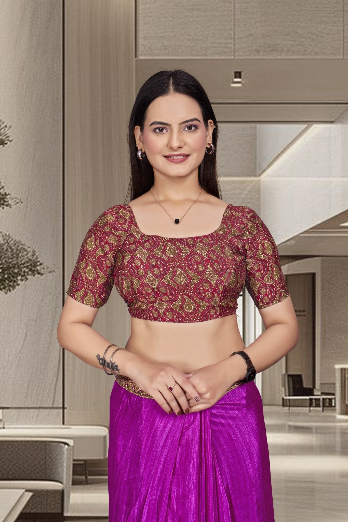 Purple Crepe Professional Teacher Saree - FeministaCrepe