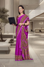 Purple Crepe Professional Teacher Saree - FeministaCrepe