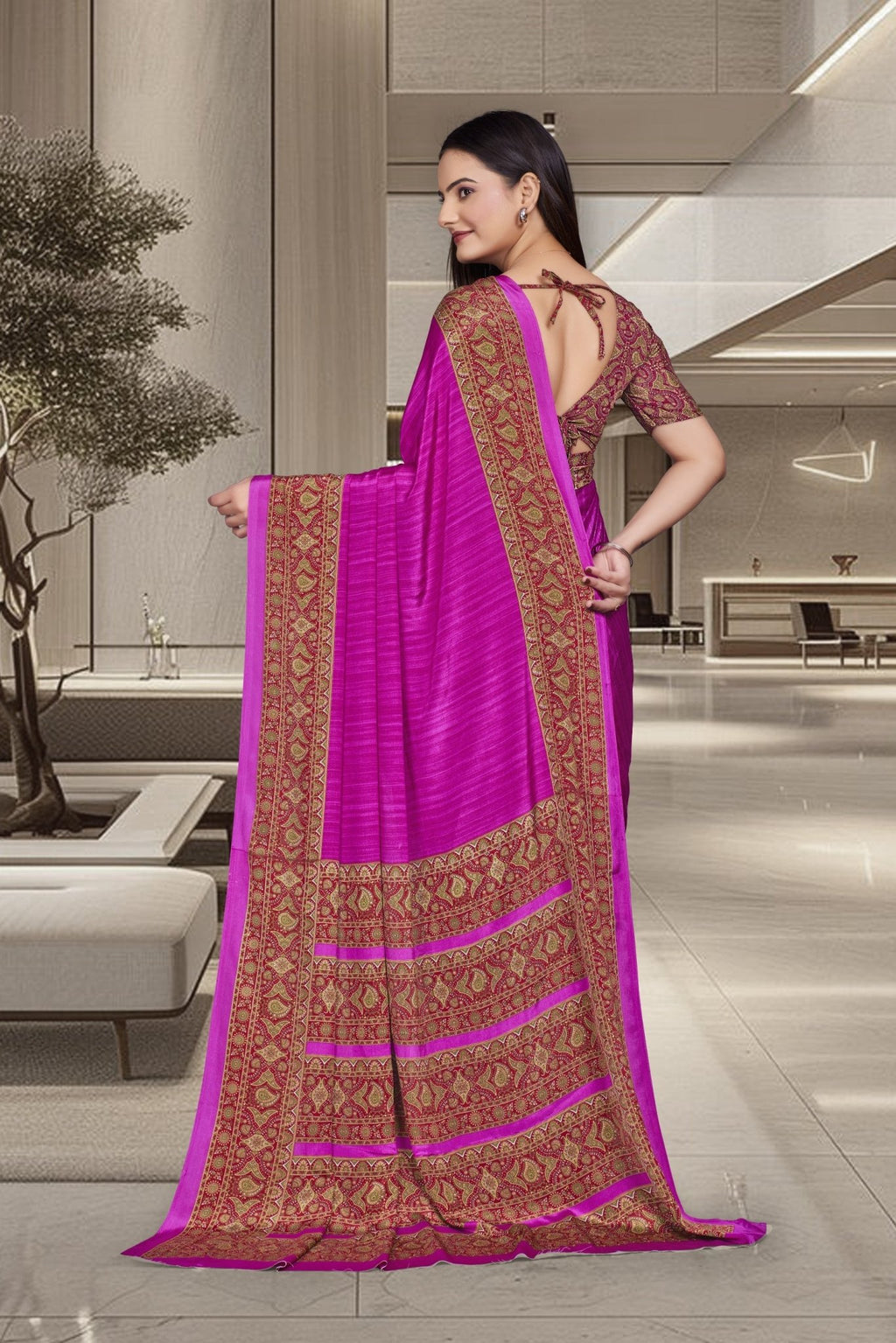 Purple Crepe Professional Teacher Saree - FeministaCrepe