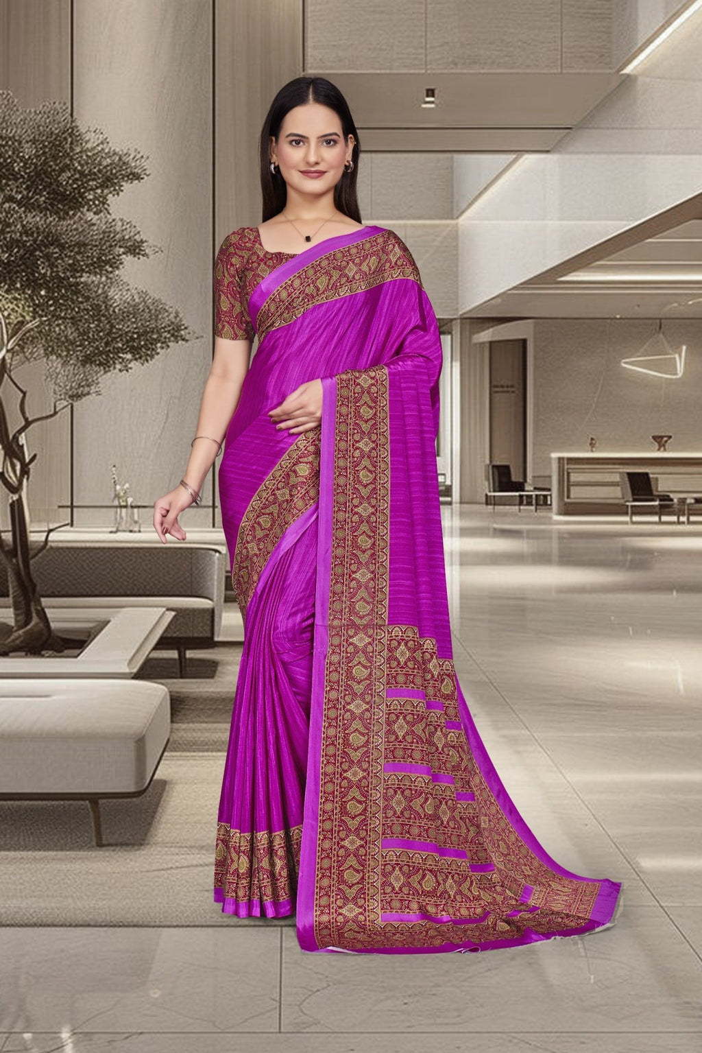 Purple Crepe Professional Teacher Saree - FeministaCrepe