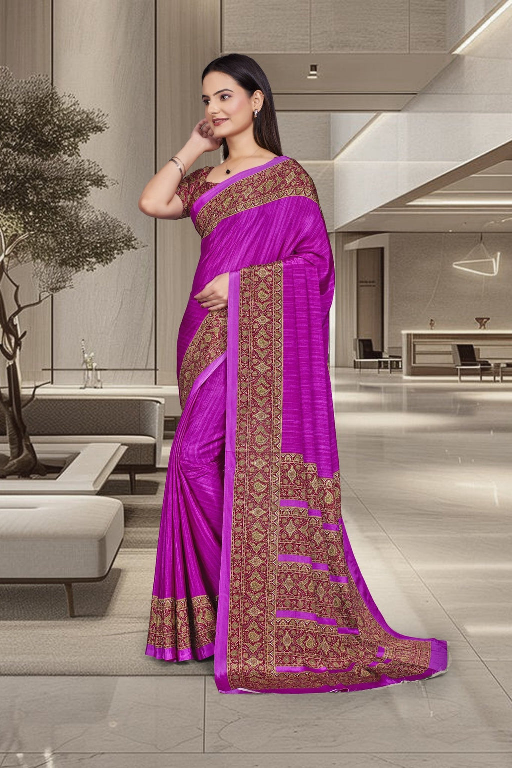 Purple Crepe Professional Teacher Saree - FeministaCrepe