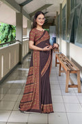 Brown Crepe Receptionist Professional Saree - FeministaCrepe