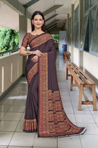 Brown Crepe Receptionist Professional Saree - FeministaCrepe
