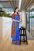 Blue Crepe Professional Teacher Saree - FeministaCrepe