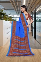 Blue Crepe Professional Teacher Saree - FeministaCrepe