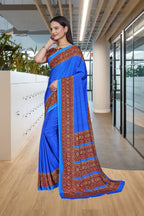 Blue Crepe Professional Teacher Saree - FeministaCrepe