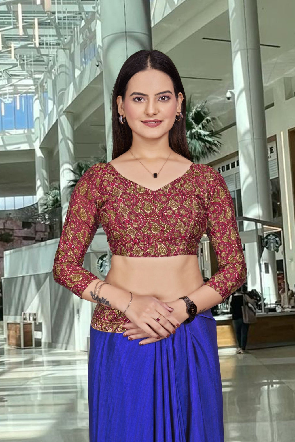 Blue Crepe School Uniform Saree for Teachers - FeministaCrepe