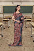 Grey Crepe Reception Staff Uniform Saree - FeministaCrepe