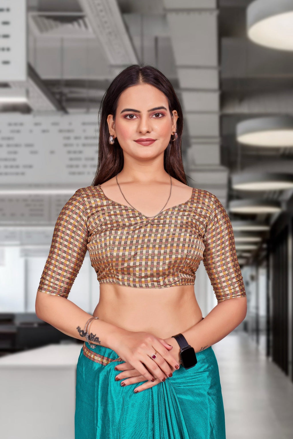 Blue Crepe Professional Teacher Saree - FeministaCrepe