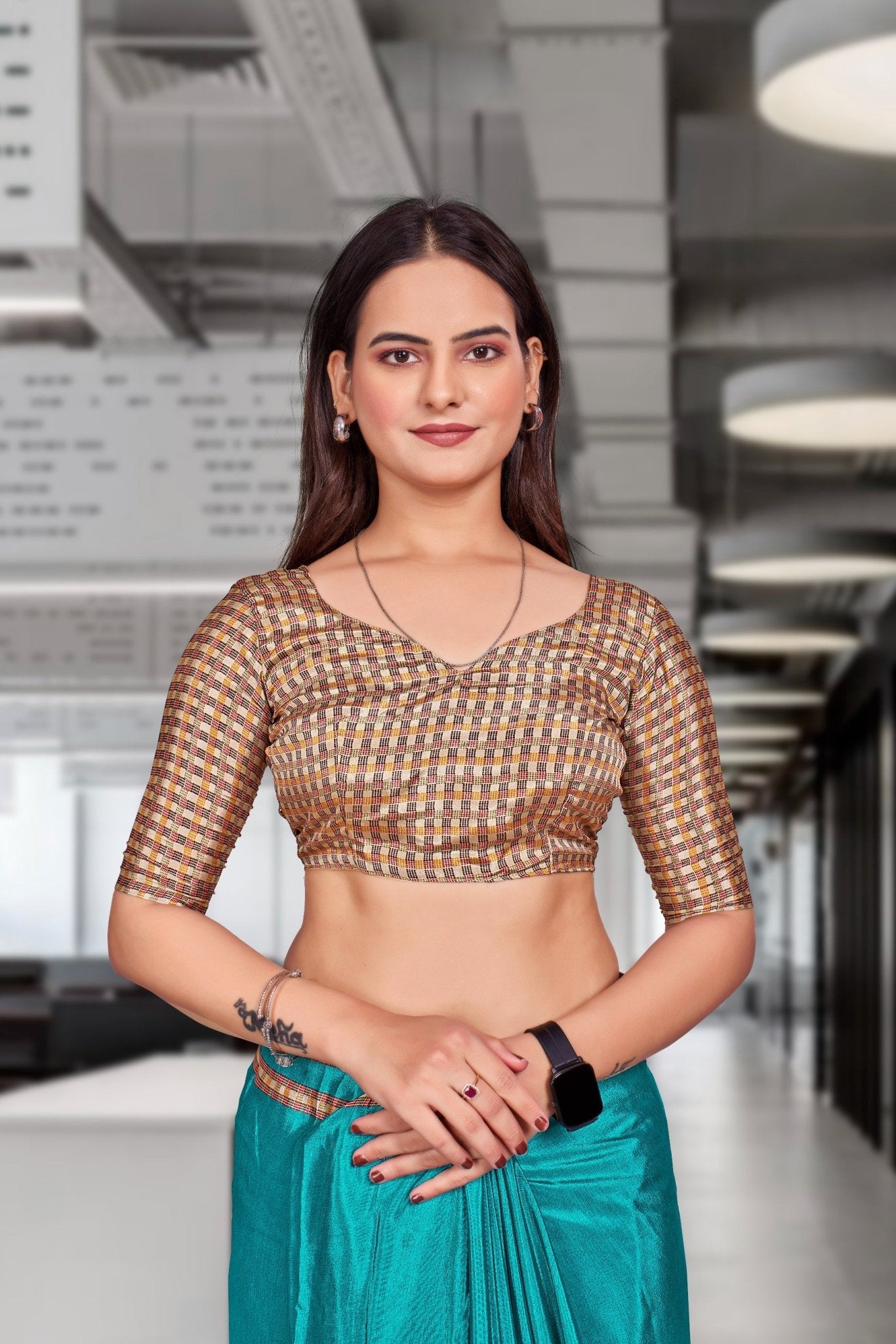 Blue Crepe Professional Teacher Saree - FeministaCrepe