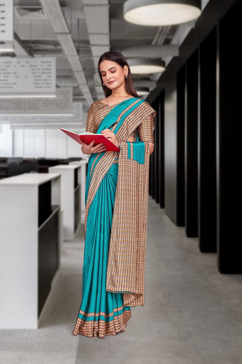 Blue Crepe Professional Teacher Saree - FeministaCrepe