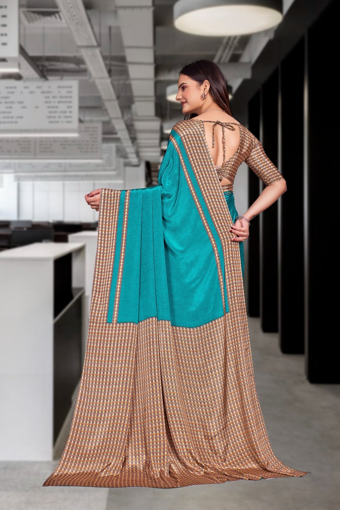 Blue Crepe Professional Teacher Saree - FeministaCrepe