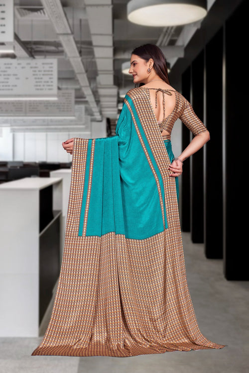 Blue Crepe Professional Teacher Saree - FeministaCrepe