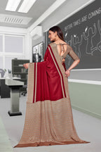 Maroon Crepe Professional Saree for Educators - FeministaCrepe