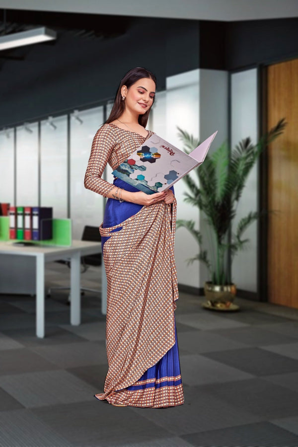 Dark Blue Crepe Business Saree for Professionals - FeministaCrepe