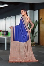Dark Blue Crepe Business Saree for Professionals - FeministaCrepe