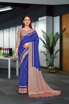Dark Blue Crepe Business Saree for Professionals - FeministaCrepe