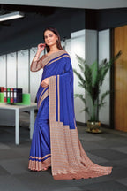 Dark Blue Crepe Business Saree for Professionals - FeministaCrepe