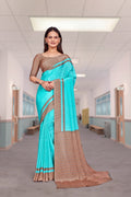 Blue Crepe Professional Saree for Educators - FeministaCrepe