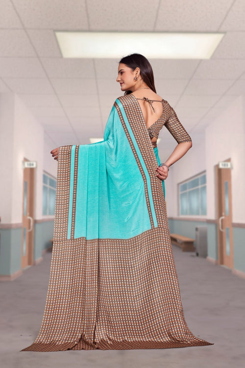 Blue Crepe Professional Saree for Educators - FeministaCrepe