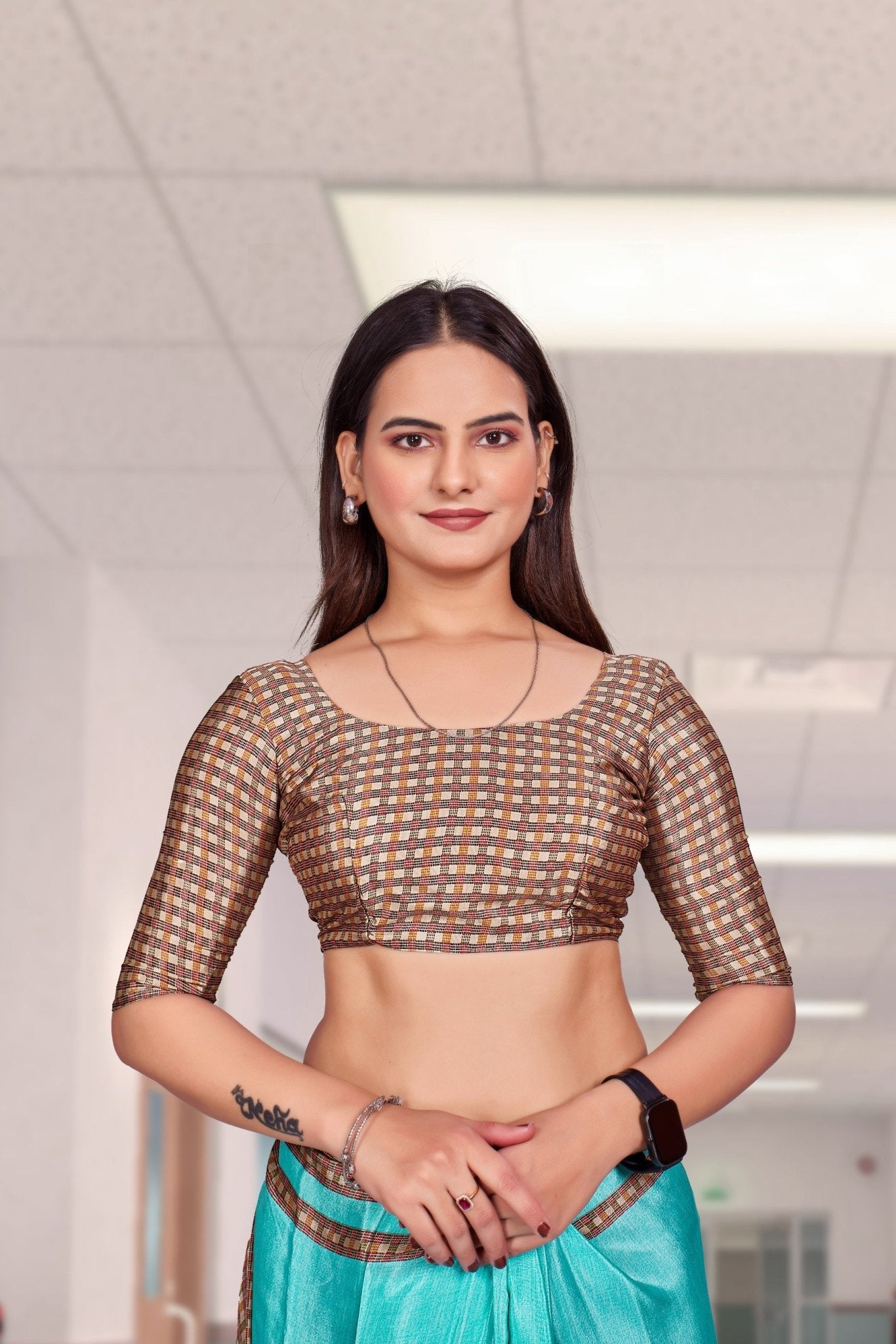 Blue Crepe Professional Saree for Educators - FeministaCrepe