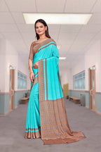 Blue Crepe Professional Saree for Educators - FeministaCrepe