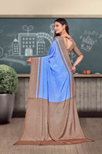 Blue Crepe Professional Office Saree - FeministaCrepe