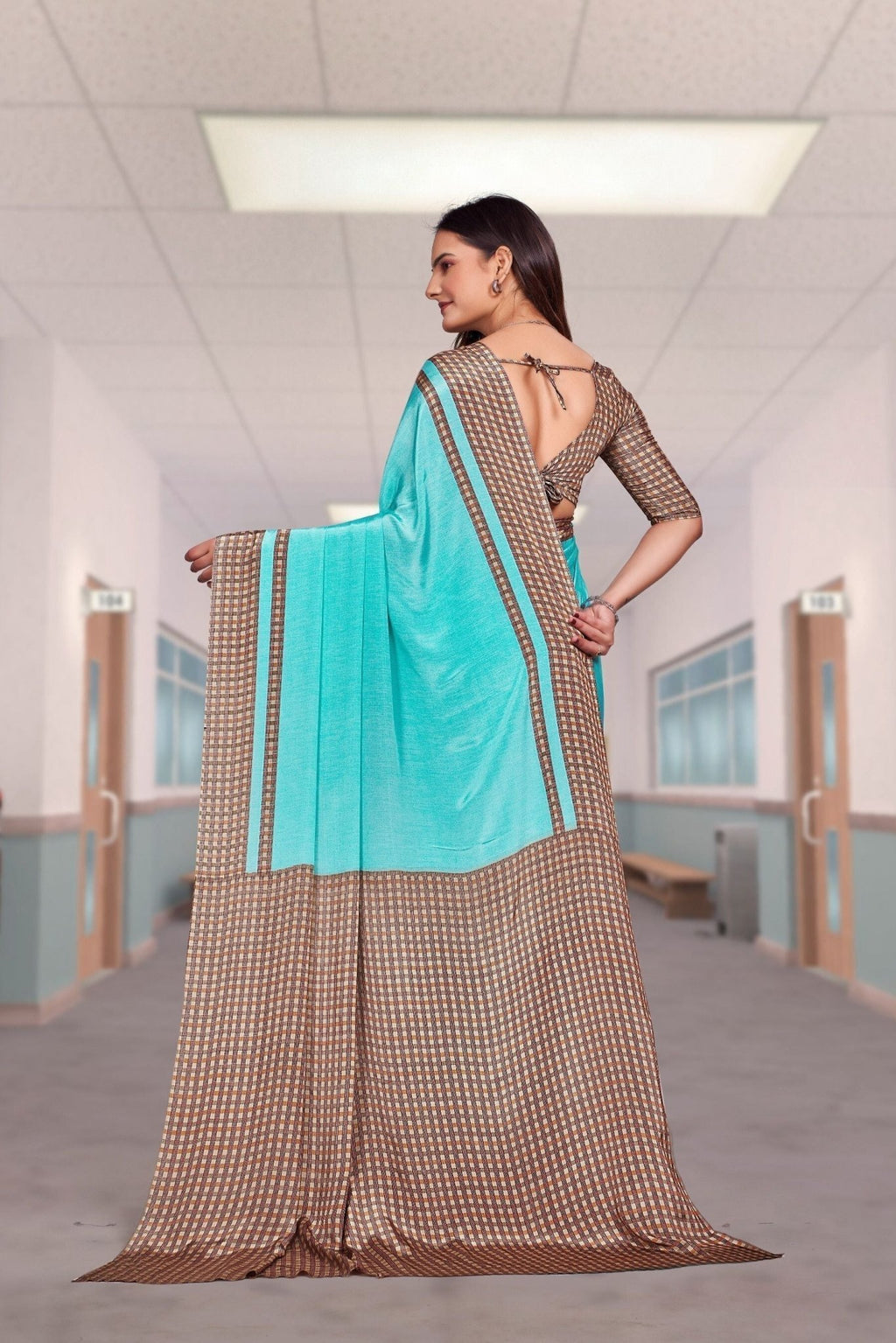 Blue Crepe Professional Office Saree - FeministaCrepe