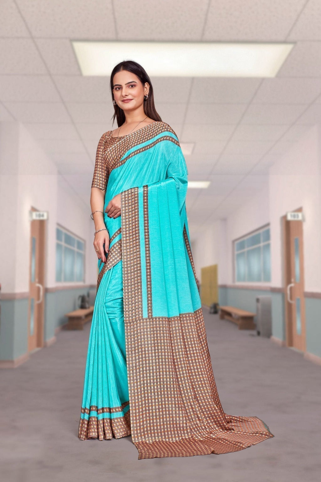 Blue Crepe Professional Office Saree - FeministaCrepe