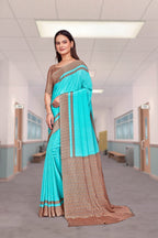 Blue Crepe Professional Office Saree - FeministaCrepe