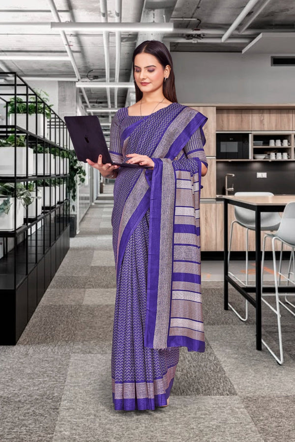 Dark Blue Crepe School Uniform Saree for Teachers - FeministaCrepe