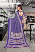 Dark Blue Crepe School Uniform Saree for Teachers - FeministaCrepe