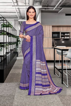 Dark Blue Crepe School Uniform Saree for Teachers - FeministaCrepe
