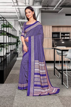 Dark Blue Crepe School Uniform Saree for Teachers - FeministaCrepe