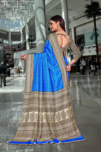 Blue Crepe Workplace Uniform Saree - FeministaCrepe