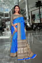 Blue Crepe Workplace Uniform Saree - FeministaCrepe