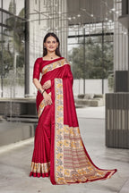 Red Crepe Workplace Formal Saree - FeministaCrepe
