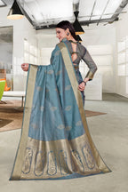 Blue Cotton Silk Workplace Uniform Saree - FeministaCotton Silk
