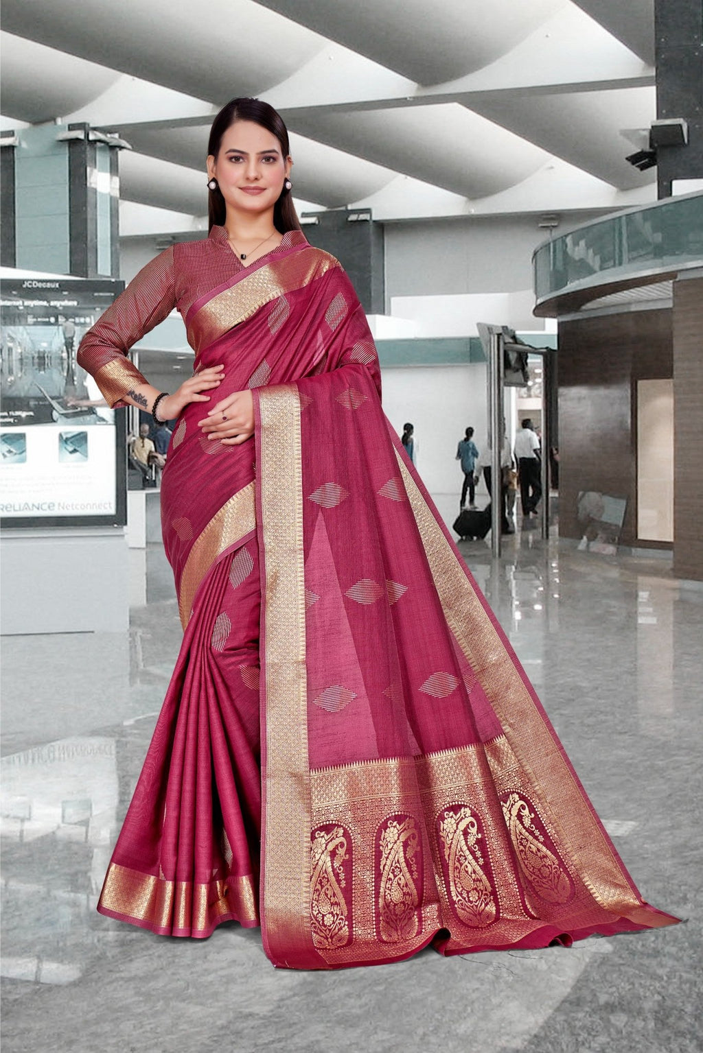 Red Cotton Silk Staff Professional Saree - FeministaCotton Silk