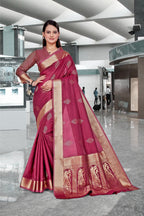 Red Cotton Silk Staff Professional Saree - FeministaCotton Silk